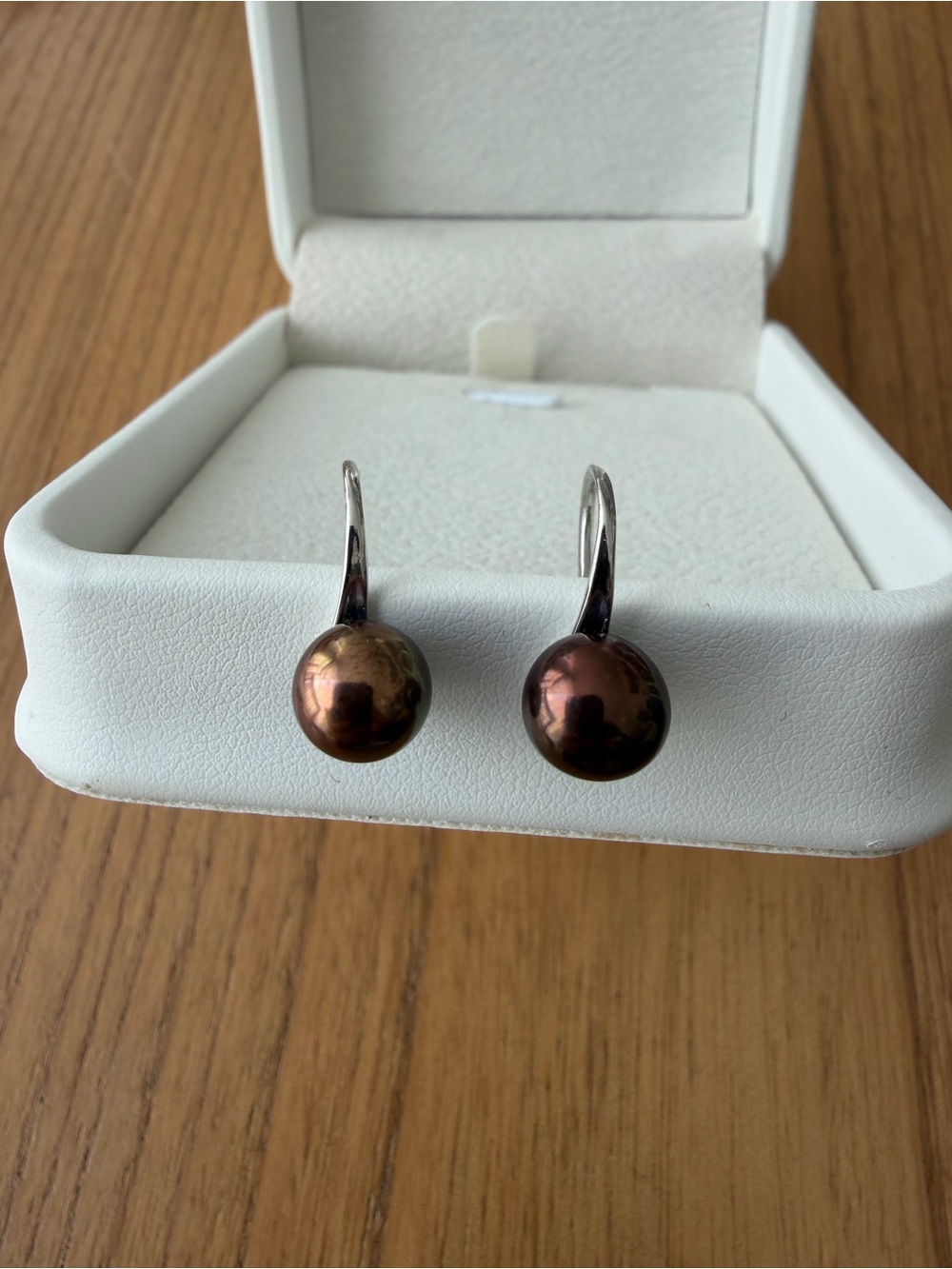Freshwater Pearl Hook Earrings 8mm Dark Bronze Peacock Dangle Minimalist